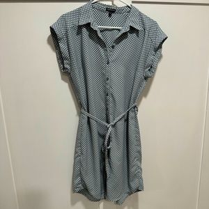 Express size M, blue & white polka dot dress, casual, business, button up